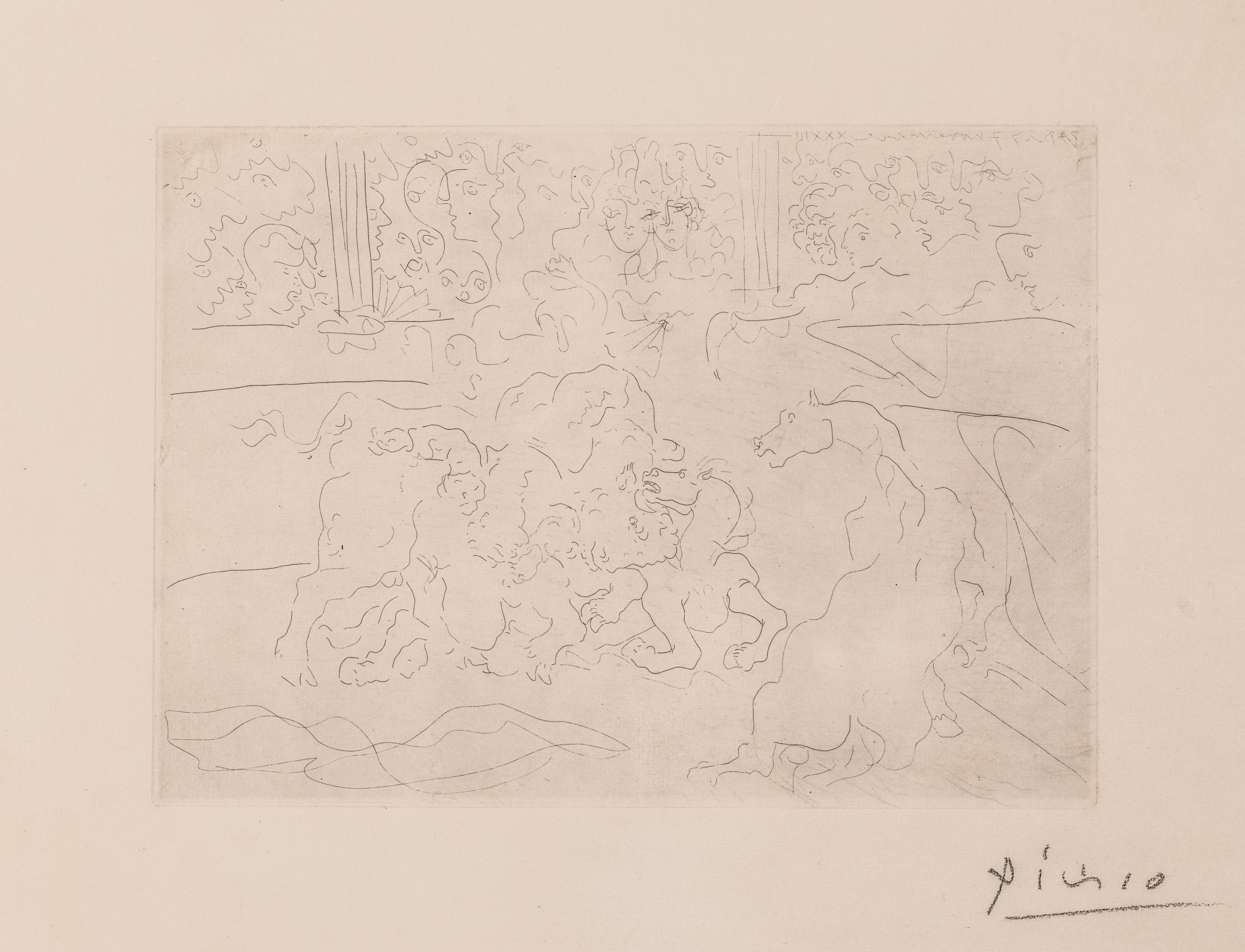 Pablo Ruis Picasso, Taureau et Chevaux dans L'Arene