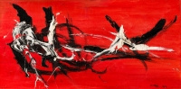 Soshana, Black and White Abstraction on Red